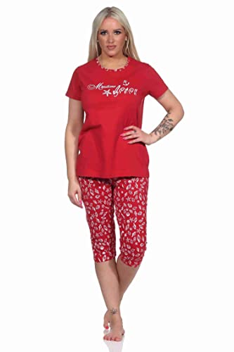 NORMANN-Wäschefabrik Damen Capri Schlafanzug Kurzarm Pyjama im maritimen Look - 122 204 10 753, Farbe:rot, Größe:44-46 von NORMANN-Wäschefabrik