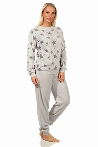 NORMANN-Wäschefabrik Damen Coralfleece Pyjama Langarm mit Bündchen und Sternen als Motiv - 202 201 97 961, Farbe:grau, Größe:44/46 von NORMANN-Wäschefabrik
