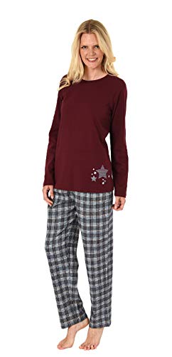 NORMANN-Wäschefabrik Damen Flanell Pyjama Mix & Match - Oberteil mit Sterne Motiv - auch in Übergrößen, 281 201 90 994, Farbe:rot, Größe2:48/50 von Normann