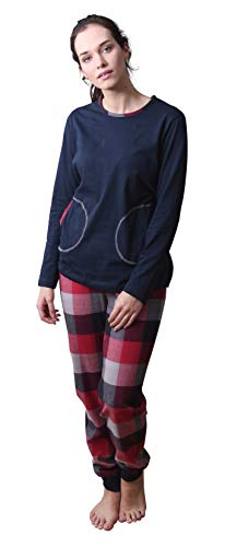NORMANN-Wäschefabrik Damen Flanell Pyjama Mix & Match - Top Single Jersey, Hose Flanell auch in Übergrößen, Farbe:Marine, Größe2:60/62 von NORMANN-Wäschefabrik