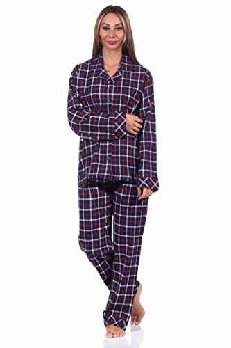 NORMANN-Wäschefabrik Damen Flanell-Pyjama-Set mit Langen Ärmeln - 222 201 15 871, Farbe:Navy, Größe:48-50 von NORMANN-Wäschefabrik