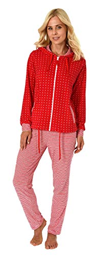 NORMANN-Wäschefabrik Damen Frottee Hausanzug Sternedesign Homewear Loungewear - auch in Übergrössen bis 60/62, Größe2:48/50, Farbe:Tupfen rot von Normann