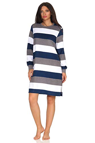 NORMANN-Wäschefabrik Damen Frottee Nachthemd mit Bündchen, tolle Streifenoptik - auch in Übergrößen 213 93 101, Farbe:Marine, Größe2:56/58 von Normann