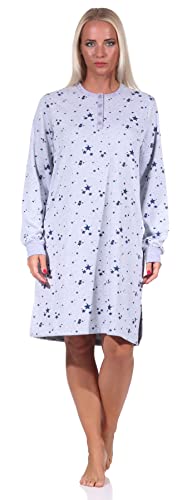 NORMANN-Wäschefabrik Damen Frottee Nachthemd mit Bündchen - Sterne als Motiv - auch in Übergrössen - 212 93 020, Farbe:grau-Melange, Größe:60-62 von NORMANN-Wäschefabrik