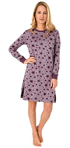NORMANN-Wäschefabrik Damen Frottee Nachthemd mit Bündchen -– Sterne als Motiv - auch in Übergrößen bis Gr. 60/62, Farbe:Beere, Größe2:48/50 von NORMANN-Wäschefabrik