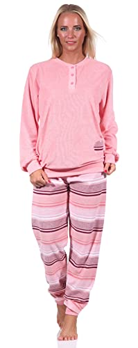 NORMANN-Wäschefabrik Damen Frottee Pyjama lang mit Bündchen - Hose gestreift - auch in Übergrössen - 212 93 236, Farbe:rosa, Größe:60-62 von NORMANN-Wäschefabrik