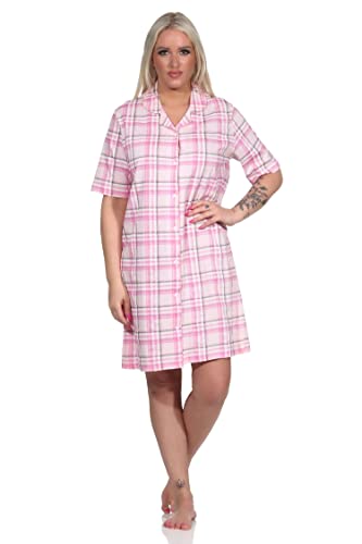 NORMANN-Wäschefabrik Damen Kurzarm Nachthemd aus Jersey zum durchknöpfen in Karo-Optik-auch in Übergrössen, Farbe:rosa, Größe:44-46 von NORMANN-Wäschefabrik