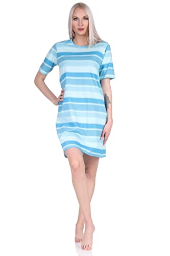 NORMANN-Wäschefabrik Damen Kurzarm Nachthemd im farbenfrohen Streifen Look - 122 214 90 464, Farbe:blau, Größe:48-50 von NORMANN-Wäschefabrik