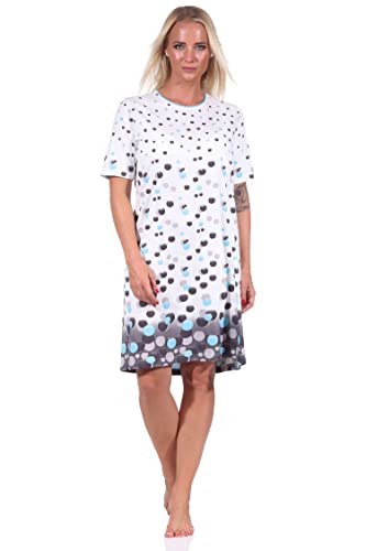 NORMANN-Wäschefabrik Damen Kurzarm Nachthemd in Tupfen-Punkte Optik - auch in Übergrössen erhältlich, Farbe:blau, Größe:36-38 von NORMANN-Wäschefabrik