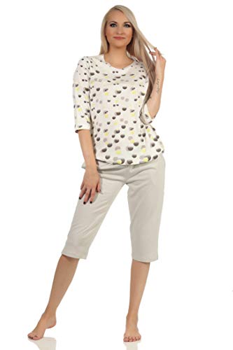 NORMANN-Wäschefabrik Damen Kurzarm Pyjama mit Caprihose in toller Tupfen-Punkte Optik - auch in Übergrössen, Farbe:grau, Größe:36-38 von NORMANN-Wäschefabrik