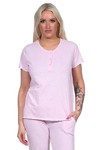 NORMANN-Wäschefabrik Damen Kurzarm Schlafanzug Oberteil Pyjama Shirt Mix & Match in Streifenoptik, Farbe:rosa, Größe:44-46 von NORMANN-Wäschefabrik