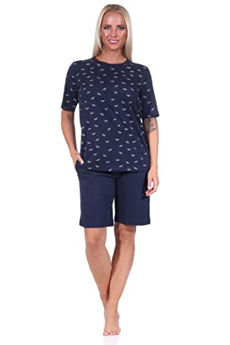 NORMANN-Wäschefabrik Damen Kurzarm Schlafanzug Shorty Pyjama in maritimer Optik - auch in Übergrössen, Farbe:Marine, Größe:32-34 von NORMANN-Wäschefabrik