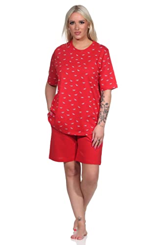 NORMANN-Wäschefabrik Damen Kurzarm Schlafanzug Shorty Pyjama in maritimer Optik - auch in Übergrössen, Farbe:rot, Größe:44-46 von NORMANN-Wäschefabrik