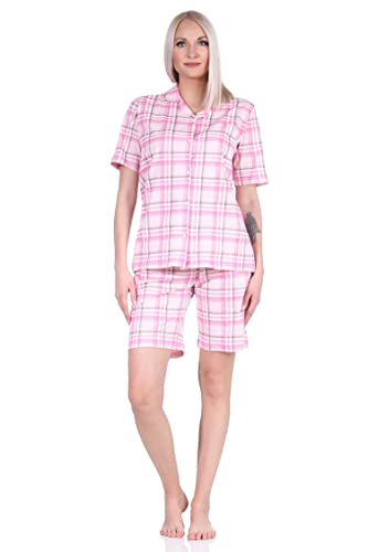 NORMANN-Wäschefabrik Damen Kurzarm Shorty Pyjama aus Jersey zum durchknöpfen in Karo-Optik-auch in Übergrössen, Farbe:rosa, Größe:44-46 von NORMANN-Wäschefabrik