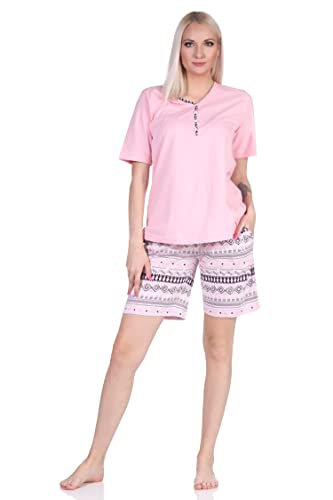 Damen Kurzarm Shorty Schlafanzug im Ethnolook - auch in Übergrössen - 122 205 226, Farbe:rosa, Größe:40-42 von NORMANN-Wäschefabrik