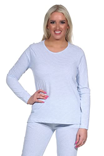 NORMANN-Wäschefabrik Damen Langarm Schlafanzug Oberteil Pyjama Shirt Mix & Match in Streifenoptik - 122 219 903, Farbe:hellblau, Größe:36-38 von NORMANN-Wäschefabrik