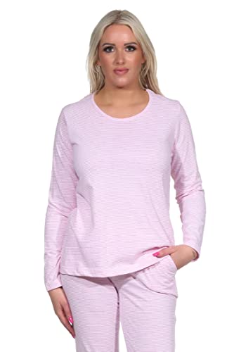 NORMANN-Wäschefabrik Damen Langarm Schlafanzug Oberteil Pyjama Shirt Mix & Match in Streifenoptik - 122 219 903, Farbe:rosa, Größe:44-46 von NORMANN-Wäschefabrik