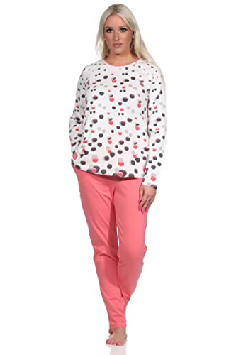NORMANN-Wäschefabrik Damen Langarm Schlafanzug Pyjama in Tupfen-Punkte Optik - auch in Übergrössen, Farbe:apricot, Größe:60-62 von NORMANN-Wäschefabrik
