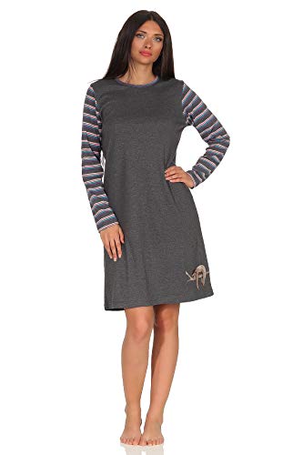 NORMANN-Wäschefabrik Damen Nachthemd Langarm Kuschelinterlock - süsses Faultier Tiermotiv - auch in Übergrössen, Farbe:anthrazit-Melange, Größe2:60/62 von NORMANN-Wäschefabrik