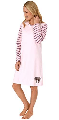 NORMANN-Wäschefabrik Damen Nachthemd Langarm Kuschelinterlock - süsses Faultier Tiermotiv - auch in Übergrössen, Farbe:rosa, Größe2:44/46 von NORMANN-Wäschefabrik