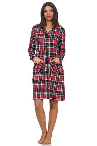 NORMANN-Wäschefabrik Damen Nachthemd zum durchknöpfen in Karo-Optik - Single Jersey - auch in Übergrössen, Farbe:rot, Größe:48/50 von NORMANN-Wäschefabrik