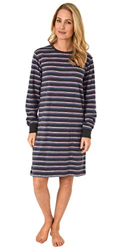 NORMANN-Wäschefabrik Damen NachthemdSleepshirt Langarm gestreift mit Bündchen - auch in Übergrössen, Farbe:anthrazit-Melange, Größe2:52/54 von NORMANN-Wäschefabrik
