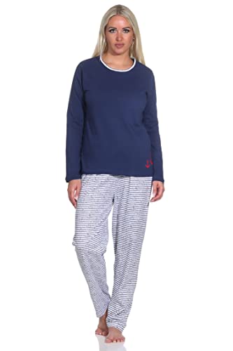 NORMANN-Wäschefabrik Damen Pyjama, Langer Schlafanzug in Streifen Optik - MARITIM - 123 201 10 151, Farbe:Marine, Größe:40-42 von NORMANN-Wäschefabrik