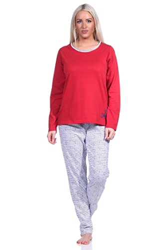 NORMANN-Wäschefabrik Damen Pyjama, Langer Schlafanzug in Streifen Optik - MARITIM - 123 201 10 151, Farbe:rot, Größe:36-38 von NORMANN-Wäschefabrik