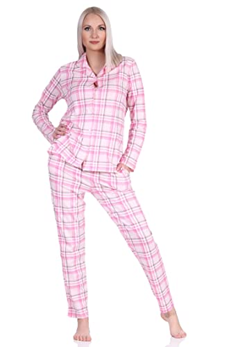 NORMANN-Wäschefabrik Damen Pyjama aus Single Jersey zum durchknöpfen in Karo Optik - auch in Übergrössen, Farbe:rosa, Größe:60-62 von NORMANN-Wäschefabrik