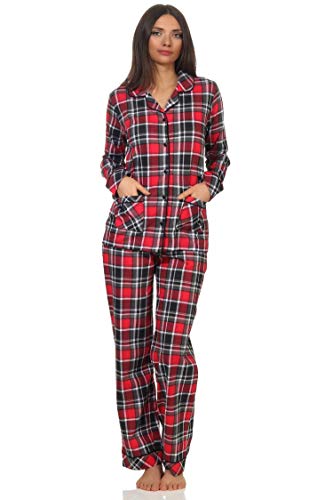 NORMANN-Wäschefabrik Damen Pyjama in Karo Optik zum durchknöpfen in Single Jersey Qualität - auch in Übergrößen, Farbe:rot, Größe:44/46 von NORMANN-Wäschefabrik