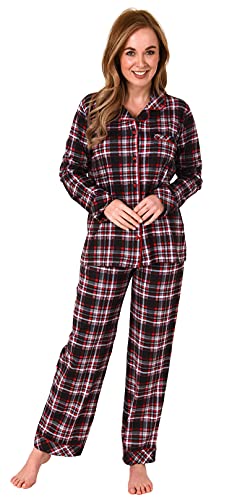 NORMANN-Wäschefabrik Damen Pyjama in Karo Optik zum durchknöpfen in Single Jersey Qualität - auch in Übergrößen, Farbe:rot, Größe:56-58 von NORMANN-Wäschefabrik