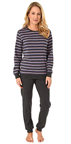 NORMANN-Wäschefabrik Damen Pyjama mit Bündchen in Kuschel Interlock - Streifenoptik - auch in Übergrössen 96121, Farbe:anthrazit-Melange, Größe2:60/62 von NORMANN-Wäschefabrik