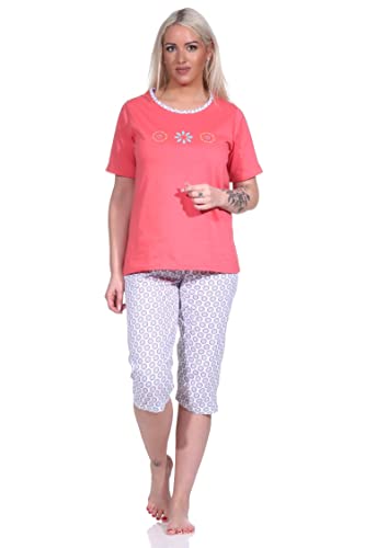 NORMANN-Wäschefabrik Damen Schlafanzug Capri, Pyjama mit Blümchen-Muster und Caprihose - 123 204 153, Farbe:rot, Größe:36-38 von NORMANN-Wäschefabrik