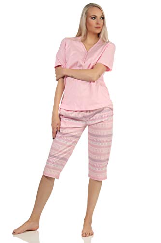 NORMANN-Wäschefabrik Damen Schlafanzug Kurzarm Pyjama mit Capri-Hose im Ethnolook - auch in Übergrössen, Farbe:rosa, Größe:40-42 von NORMANN-Wäschefabrik