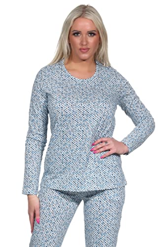 NORMANN-Wäschefabrik Damen Schlafanzug Shirt Langarm Pyjama Oberteil Mix & Match in Herz Tupfen Optik - 122 904, Farbe:hellblau, Größe:40-42 von NORMANN-Wäschefabrik