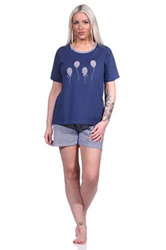 NORMANN-Wäschefabrik Damen Shorty, kurzer Pyjama mit Luftballon-Motiv und Minimal-Print - 123 205 10 150, Farbe:Marine, Größe:48-50 von NORMANN-Wäschefabrik