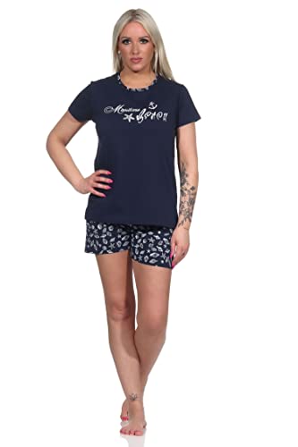 NORMANN-Wäschefabrik Damen Shorty Kurzarm Pyjama in toller maritimer Optik - 122 205 10 753, Farbe:Marine, Größe:36-38 von NORMANN-Wäschefabrik