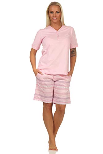 NORMANN-Wäschefabrik Damen Shorty Pyjama Kurzarm Ethnolook - auch in Übergrössen bis Grösse 60/62-112 90 226, Farbe:rosa, Größe:60-62 von Normann