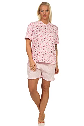 NORMANN-Wäschefabrik Damen Shorty Pyjama Kurzarm mit Herzen als Motiv in Melange-Optik - auch in Übergrössen, Farbe:rosa, Größe:48-50 von Normann