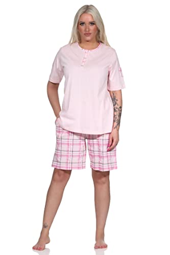 NORMANN-Wäschefabrik Edler Damen Kurzarm Schlafanzug Shorty mit Karierter Hose aus Jersey - auch in Übergrössen, Farbe:rosa, Größe:40-42 von NORMANN-Wäschefabrik