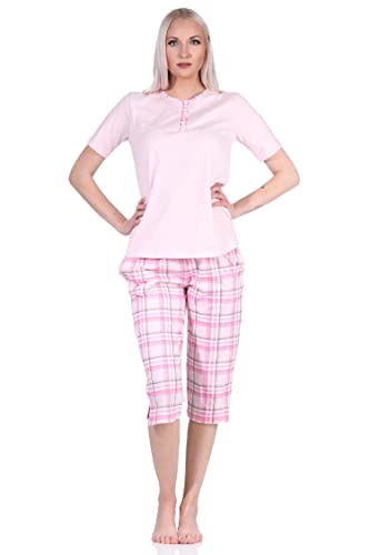 NORMANN-Wäschefabrik Edler Damen Kurzarm Schlafanzug mit Karierter Capri-Hose aus Jersey - auch in Übergrössen, Farbe:rosa, Größe:36-38 von NORMANN-Wäschefabrik