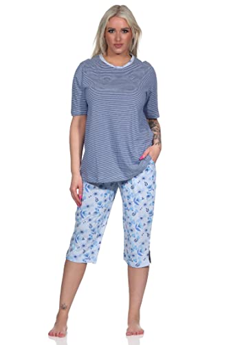 NORMANN-Wäschefabrik Eleganter Damen Pyjama Schlafanzug Kurzarm mit Capri-Hose und Spitze - auch in Übergrössen, Farbe:hellblau, Größe:36-38 von NORMANN-Wäschefabrik