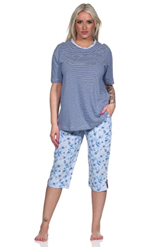 NORMANN-Wäschefabrik Eleganter Damen Pyjama Schlafanzug Kurzarm mit Capri-Hose und Spitze - auch in Übergrössen, Farbe:hellblau, Größe:40-42 von NORMANN-Wäschefabrik