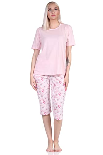 NORMANN-Wäschefabrik Eleganter Damen Pyjama Schlafanzug Kurzarm mit Capri-Hose und Spitze - auch in Übergrössen, Farbe:rosa, Größe:44-46 von NORMANN-Wäschefabrik