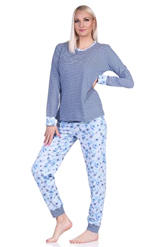 NORMANN-Wäschefabrik Eleganter Damen Pyjama Schlafanzug Langarm mit Bündchen und Spitze - auch in Übergrössen, Farbe:hellblau, Größe:44-46 von NORMANN-Wäschefabrik