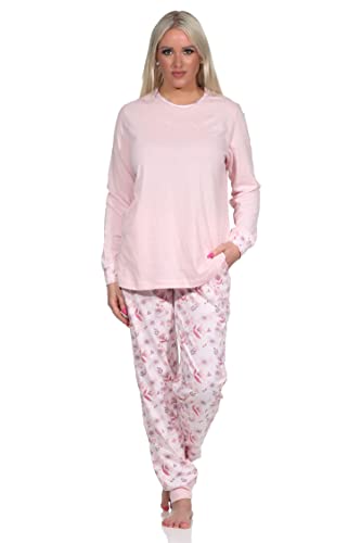 NORMANN-Wäschefabrik Eleganter Damen Pyjama Schlafanzug Langarm mit Bündchen und Spitze - auch in Übergrössen, Farbe:rosa, Größe:56-58 von NORMANN-Wäschefabrik