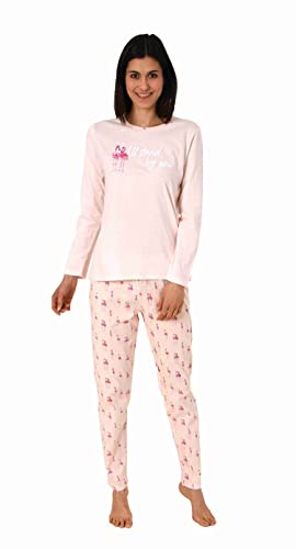 NORMANN-Wäschefabrik Eleganter Damen Schlafanzug lang mit Flamingo als Motiv, Pyjamahose Allover Bedruckt, Farbe:rosa, Größe:36-38 von NORMANN-Wäschefabrik