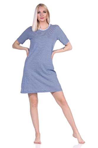 NORMANN-Wäschefabrik Elegantes Damen Kurzarm Nachthemd in Streifenoptik mit Spitzenbesatz - auch in Übergrössen, Farbe:hellblau, Größe:40-42 von NORMANN-Wäschefabrik