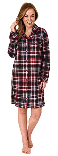 NORMANN-Wäschefabrik Elegantes Damen Nachthemd zum durchknöpfen in Karo-Optik - auch in Übergrössen - 212 821, Farbe:rot, Größe:44-46 von NORMANN-Wäschefabrik