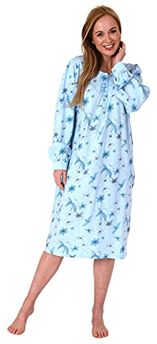 NORMANN-Wäschefabrik Elegantes frauliches Damen Nachthemd,105 cm Länge, Knopfleiste am Hals - 212 314 90 312, Farbe:hellblau, Größe:52-54 von NORMANN-Wäschefabrik